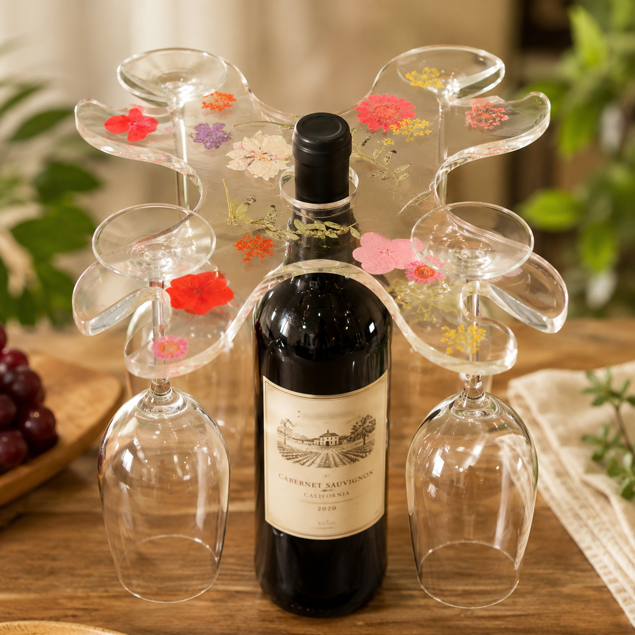 Handcrafted Pressed Flower Resin Wine Glass Holder