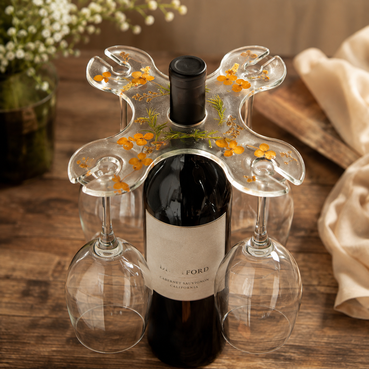 Handcrafted Pressed Flower Resin Wine Glass Holder