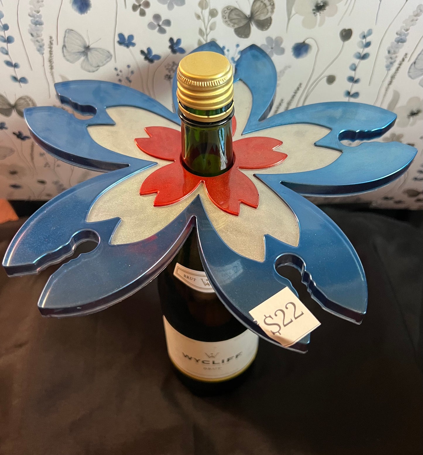 Handmade Floral Resin Wine Glass Holder for 5 Glasses