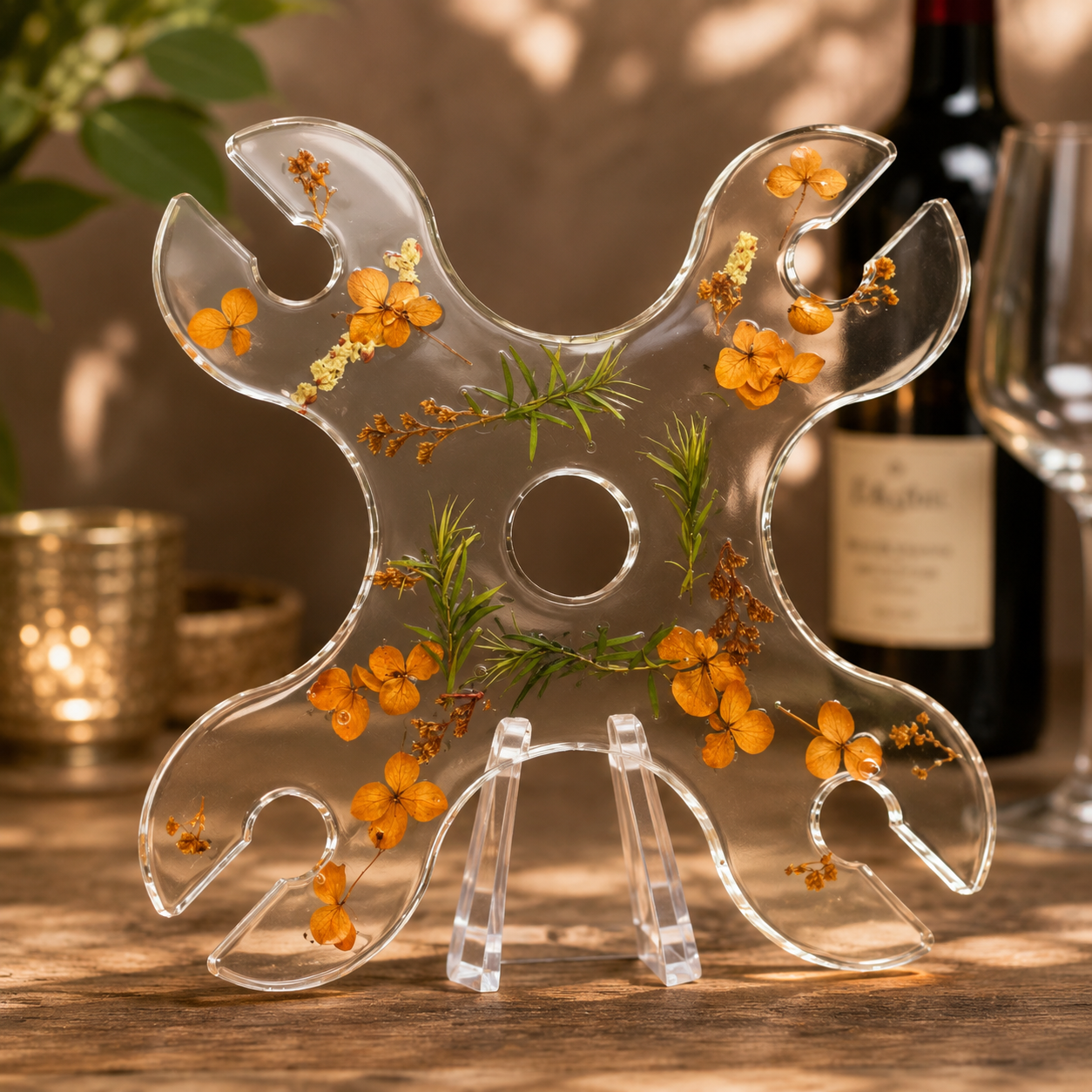 Handcrafted Pressed Flower Resin Wine Glass Holder