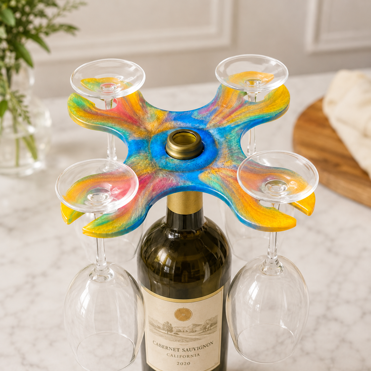 Handcrafted Rainbow Resin Wine Glass Holder