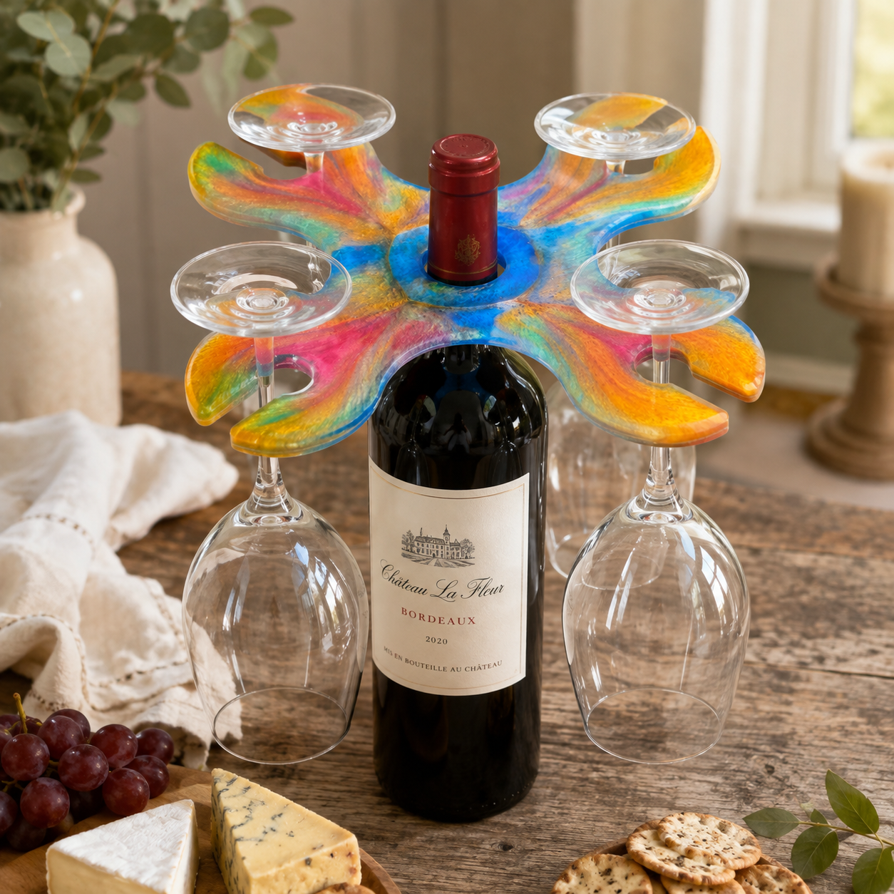Handcrafted Rainbow Resin Wine Glass Holder